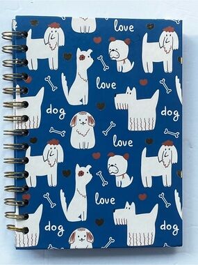Blue Dog and Gold Heart Pattern Spiral Journal/ Notebook - Pet Design 150 Pages